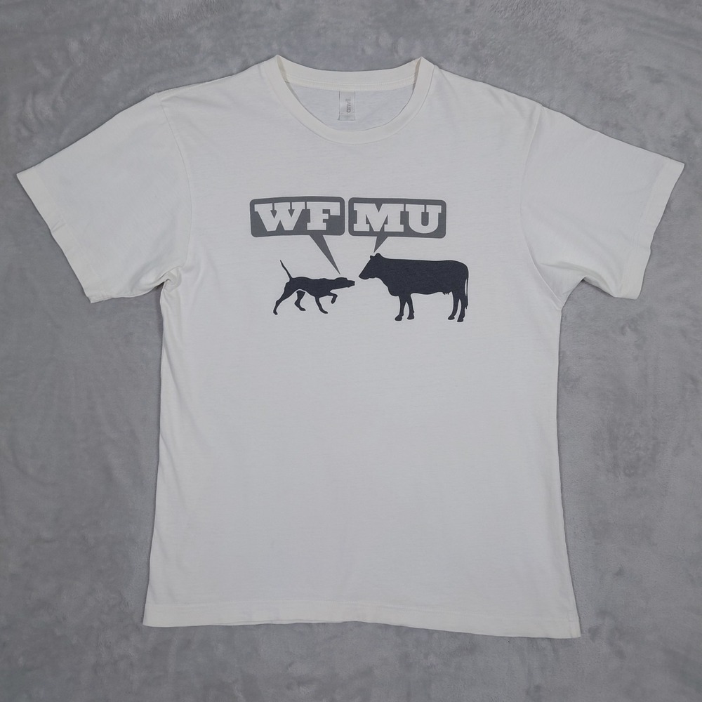 WFMU 91.1 Radio T Shirt Anvil Ivory Dog and Cow Logo Graphic Tee Medium